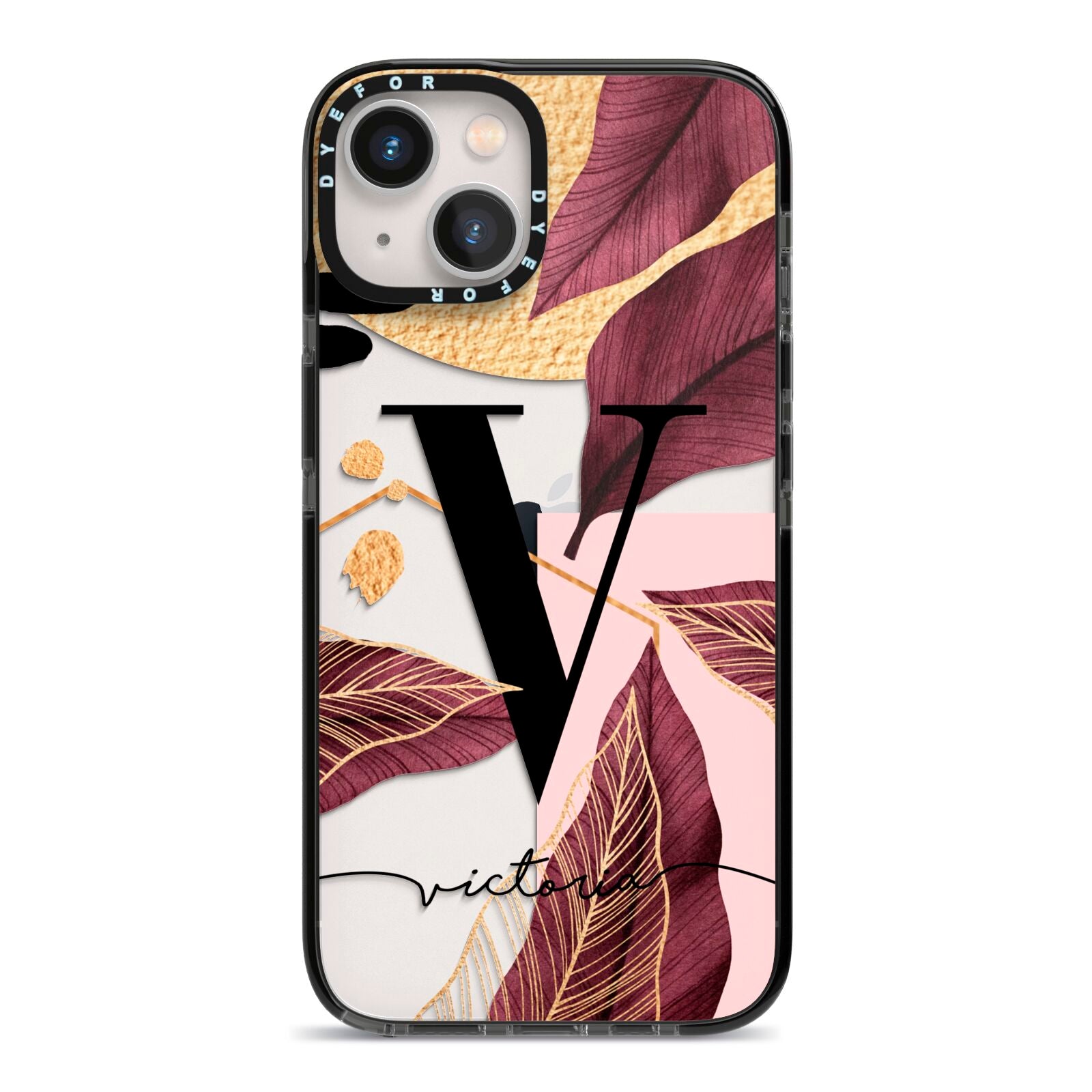 Monogram Tropical Leaves iPhone 13 Black Impact Case on Silver phone