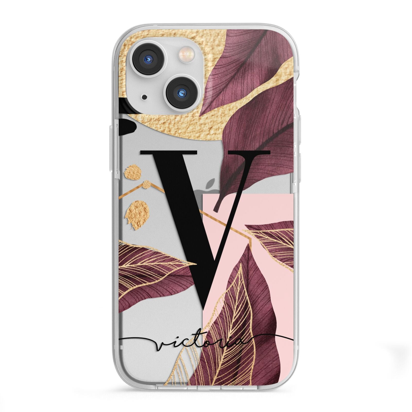 Monogram Tropical Leaves iPhone 13 Mini TPU Impact Case with White Edges