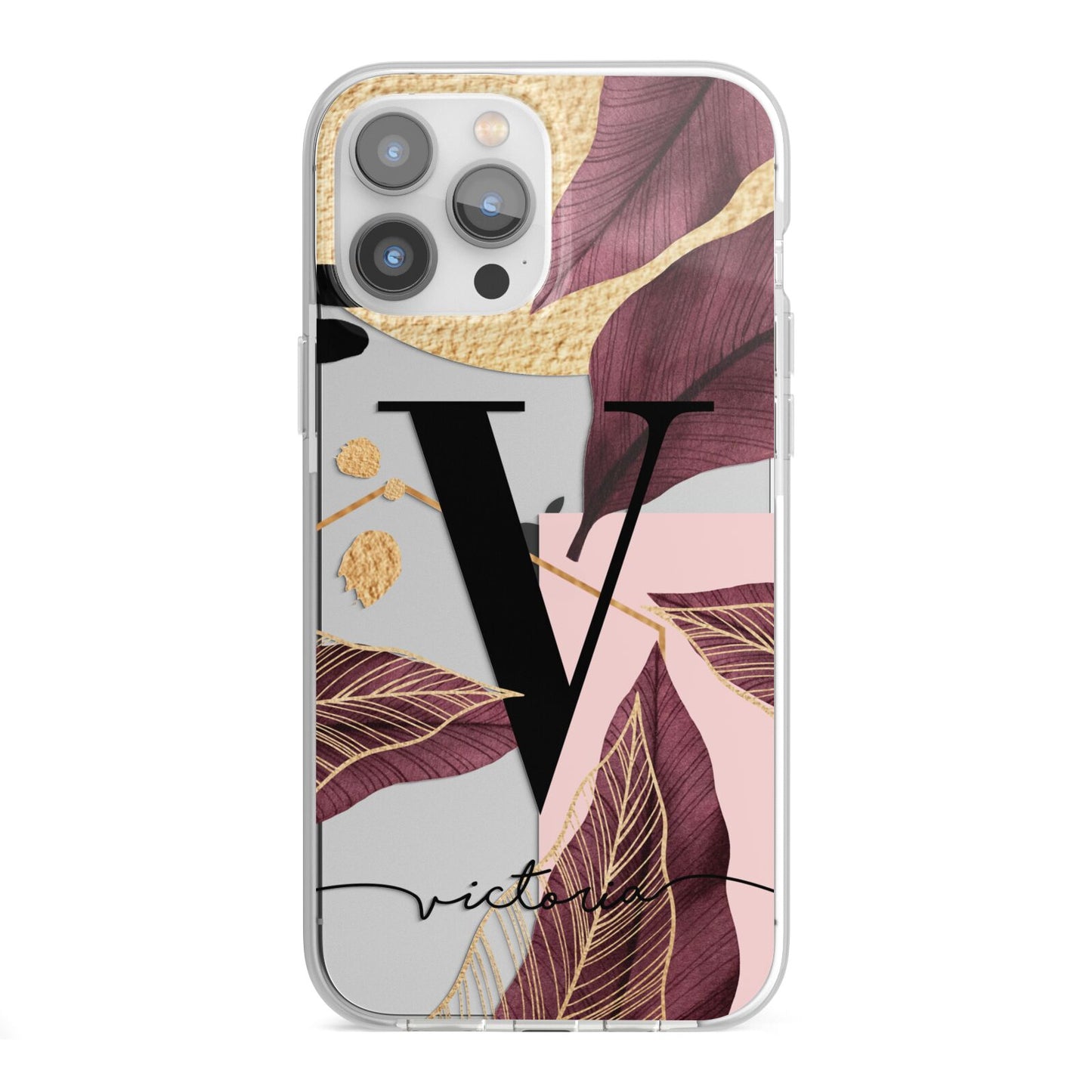 Monogram Tropical Leaves iPhone 13 Pro Max TPU Impact Case with White Edges