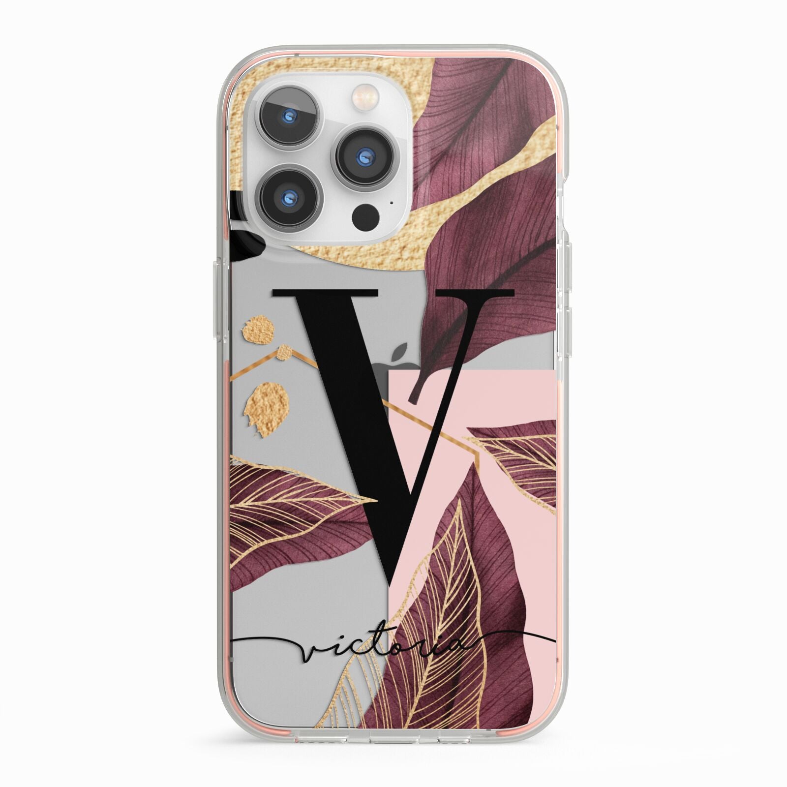 Monogram Tropical Leaves iPhone 13 Pro TPU Impact Case with Pink Edges