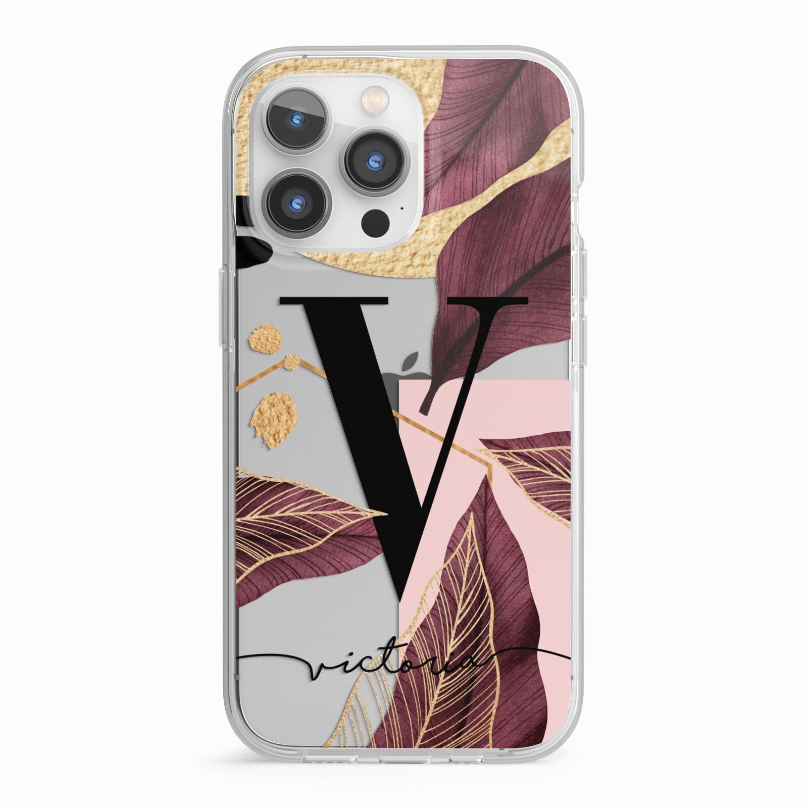Monogram Tropical Leaves iPhone 13 Pro TPU Impact Case with White Edges
