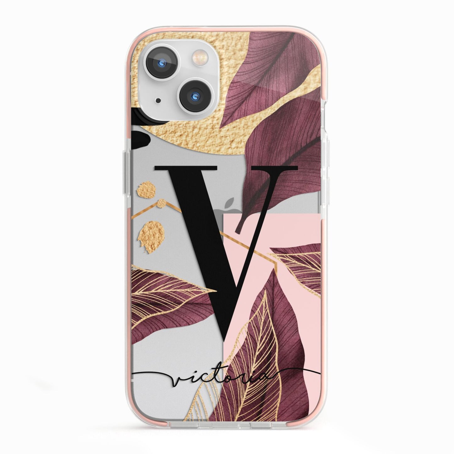 Monogram Tropical Leaves iPhone 13 TPU Impact Case with Pink Edges