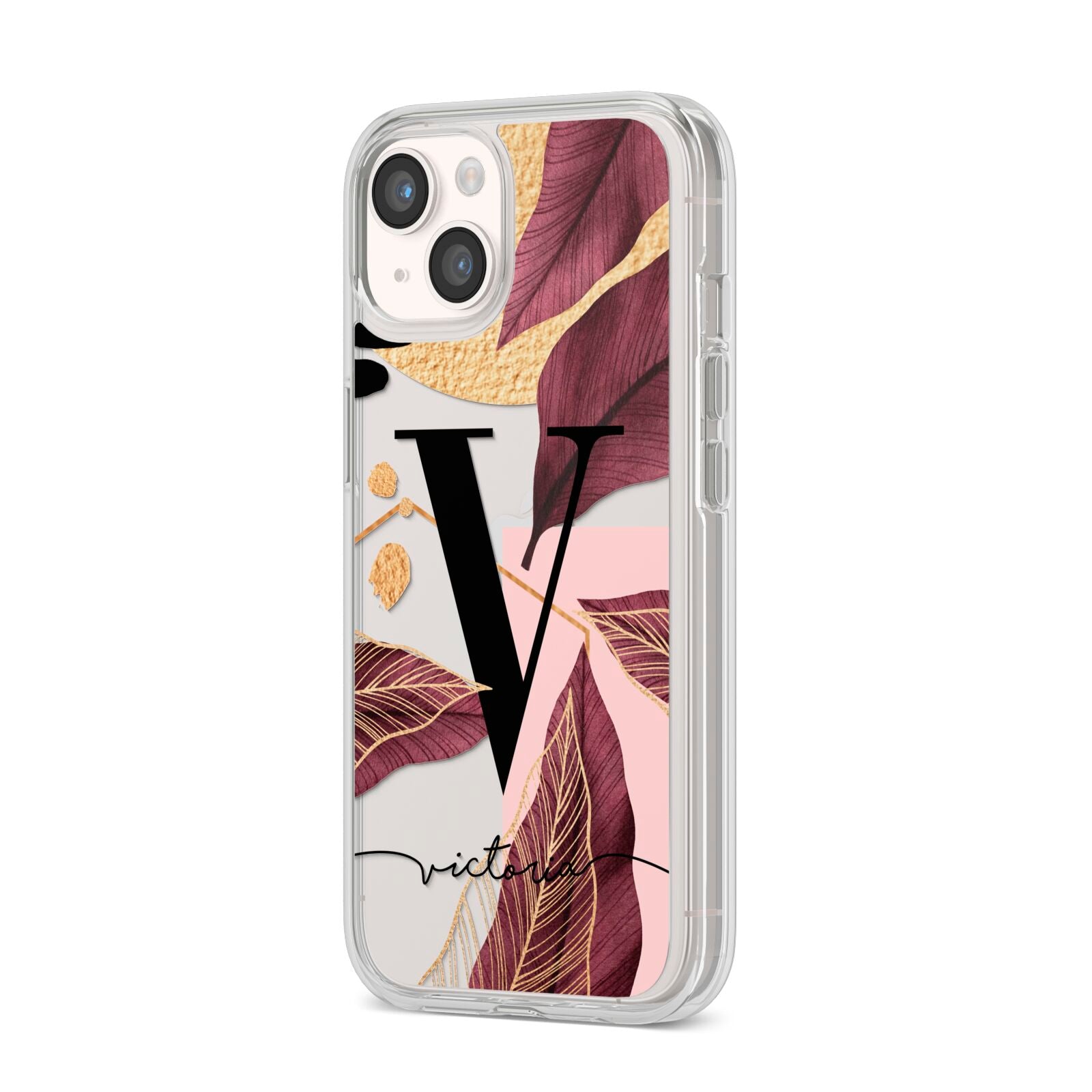 Monogram Tropical Leaves iPhone 14 Clear Tough Case Starlight Angled Image