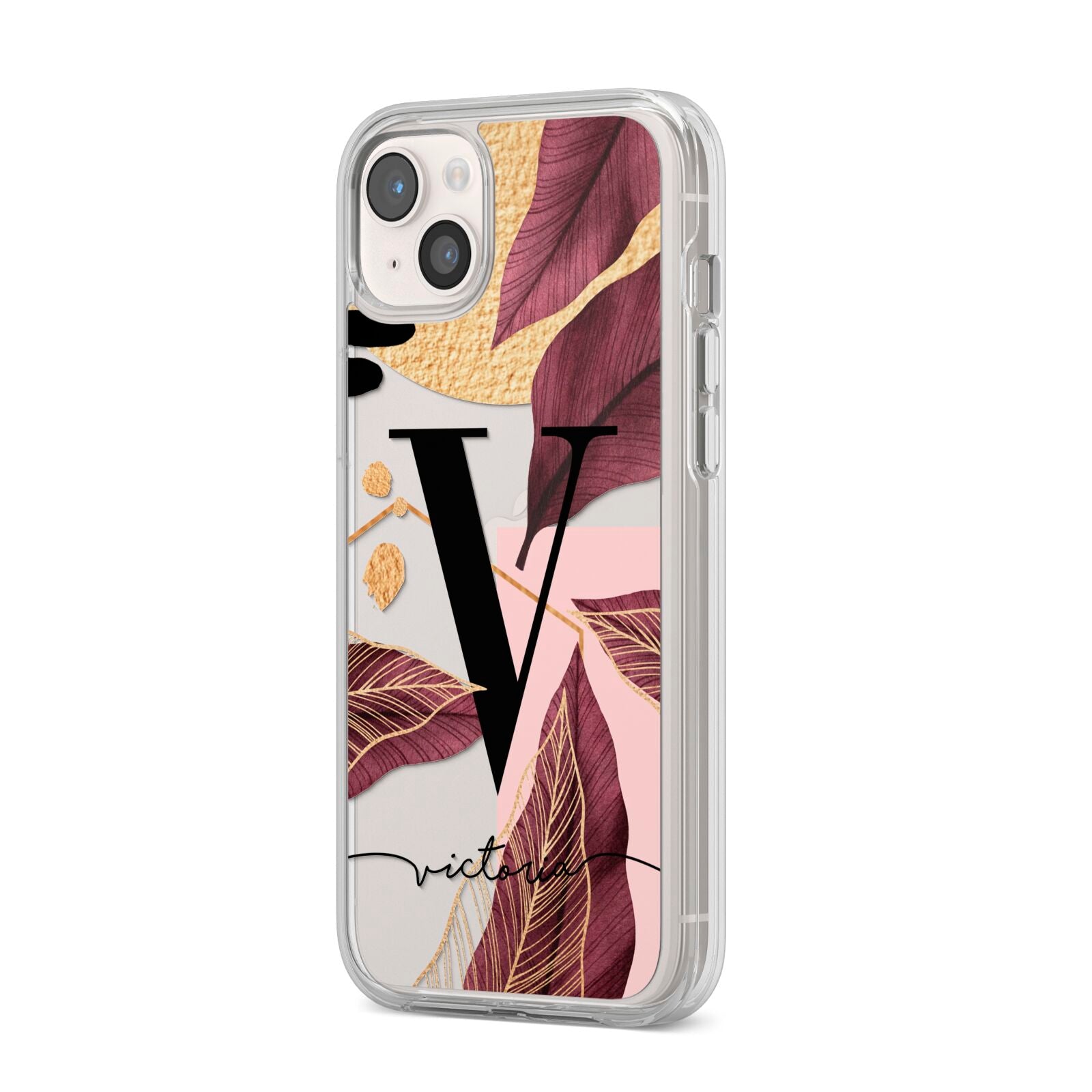 Monogram Tropical Leaves iPhone 14 Plus Clear Tough Case Starlight Angled Image