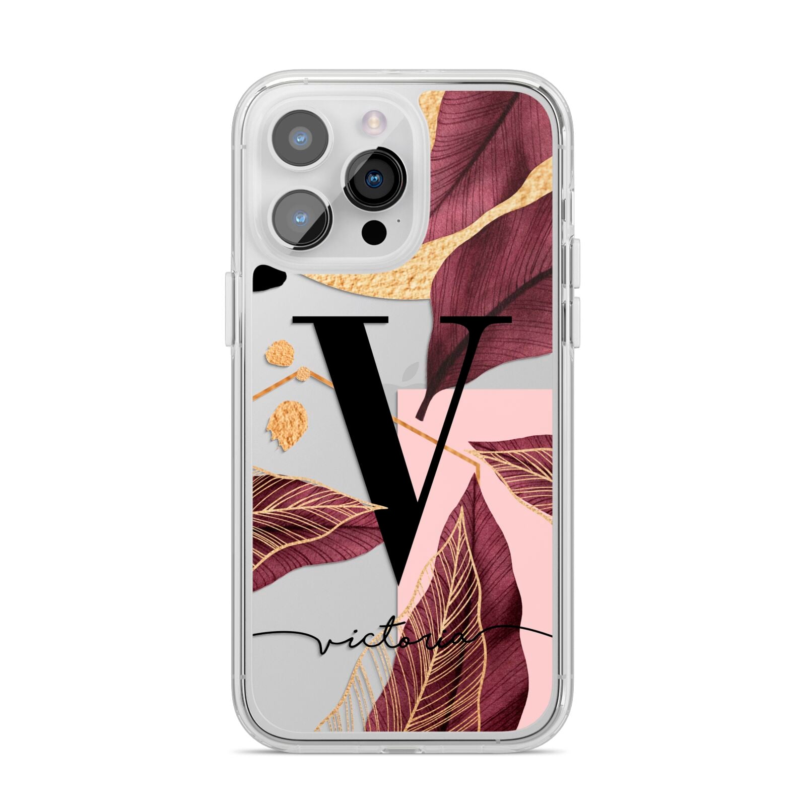 Monogram Tropical Leaves iPhone 14 Pro Max Clear Tough Case Silver