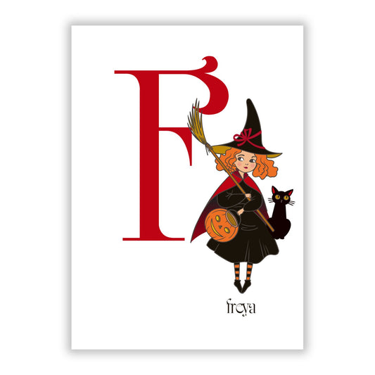Monogram Witch A5 Flat Greetings Card