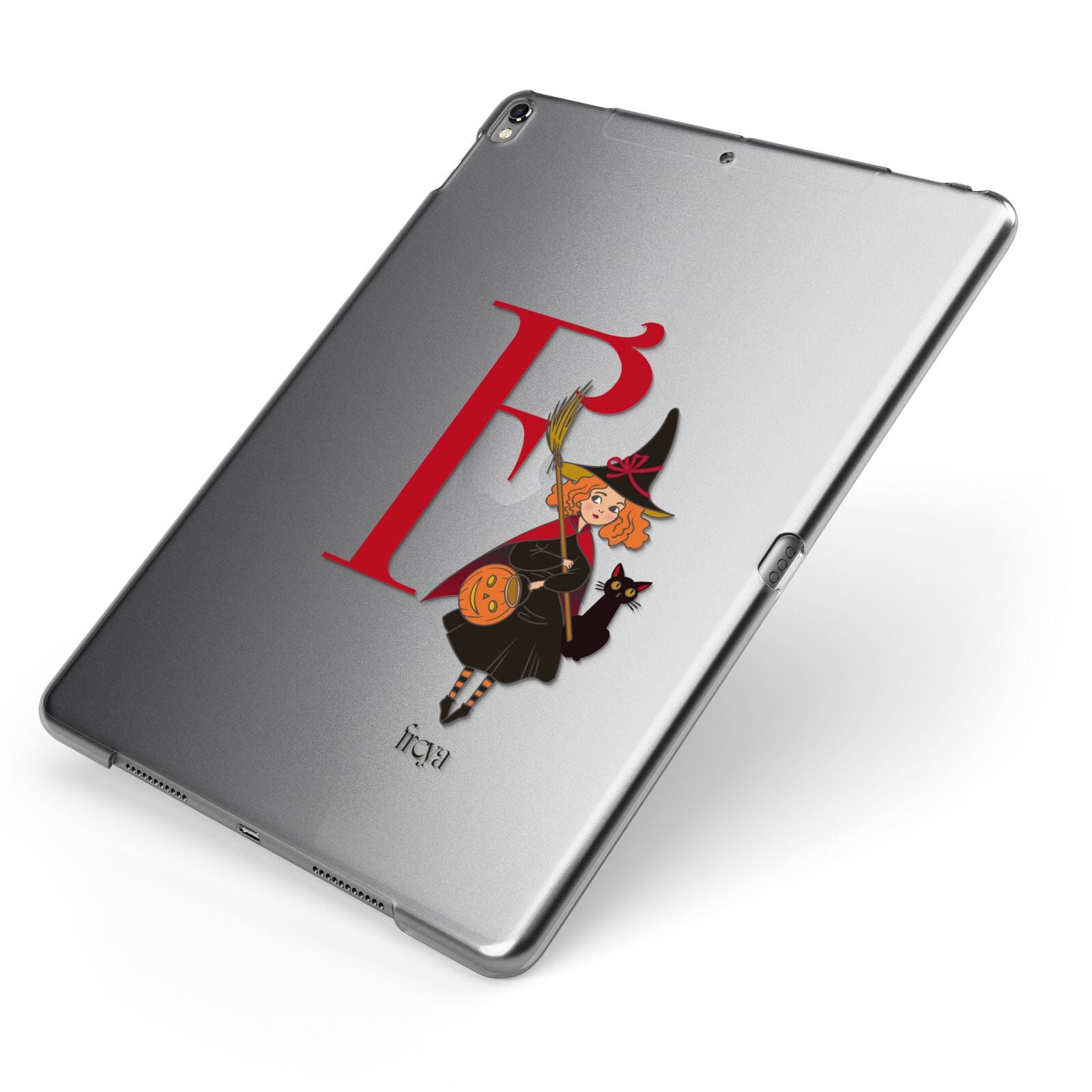 Monogram Witch Apple iPad Case on Grey iPad Side View