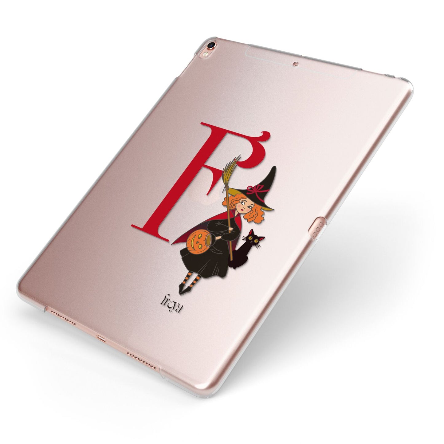 Monogram Witch Apple iPad Case on Rose Gold iPad Side View