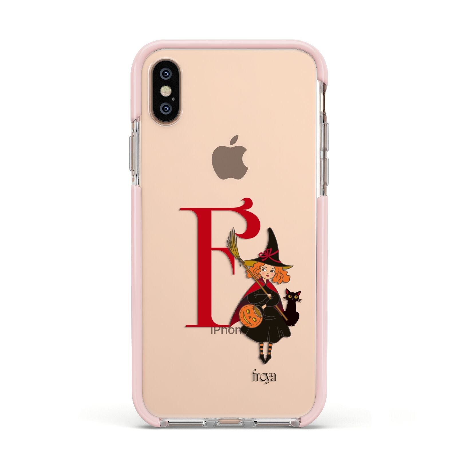 Monogram Witch Apple iPhone Xs Impact Case Pink Edge on Gold Phone