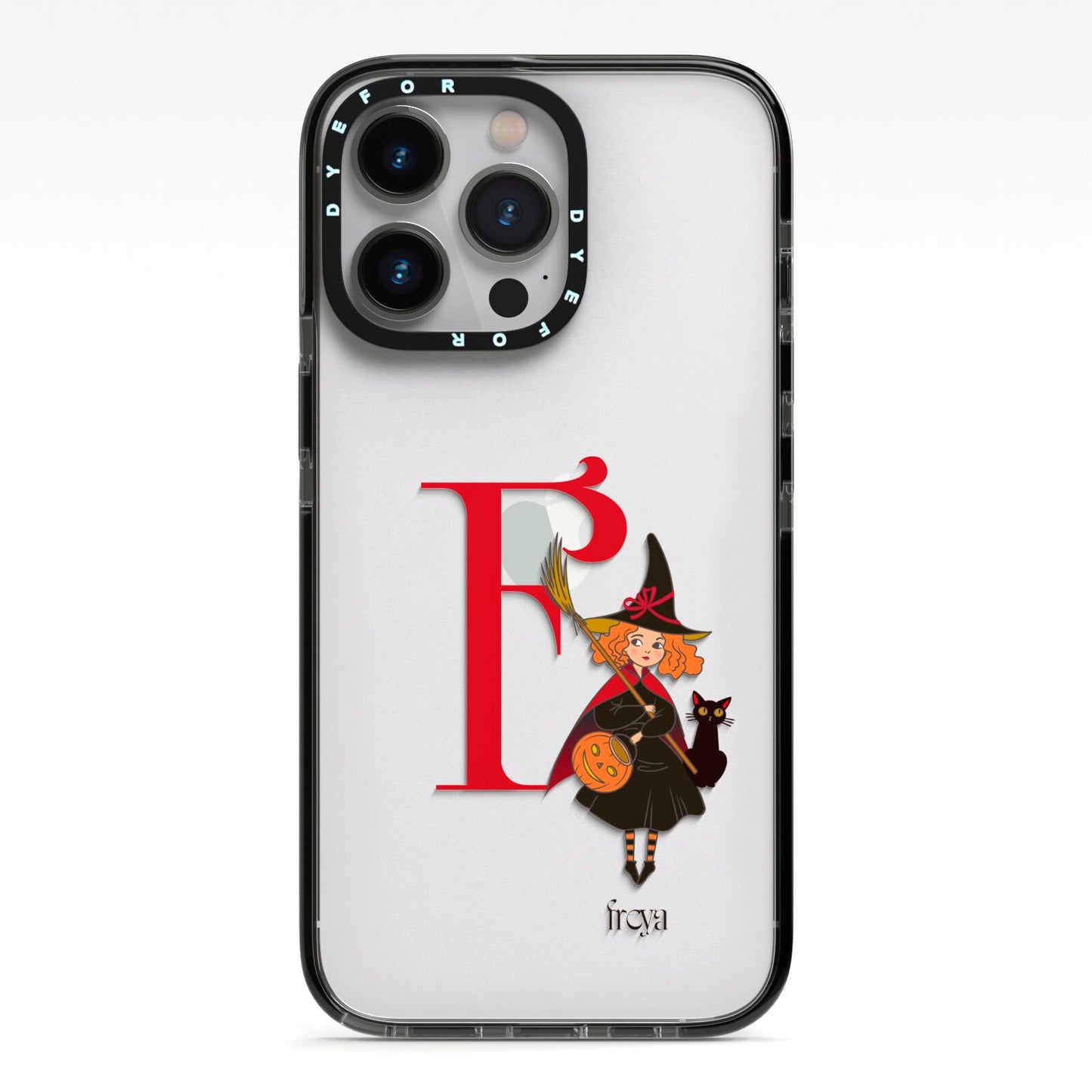 Monogram Witch iPhone 13 Pro Black Impact Case on Silver phone