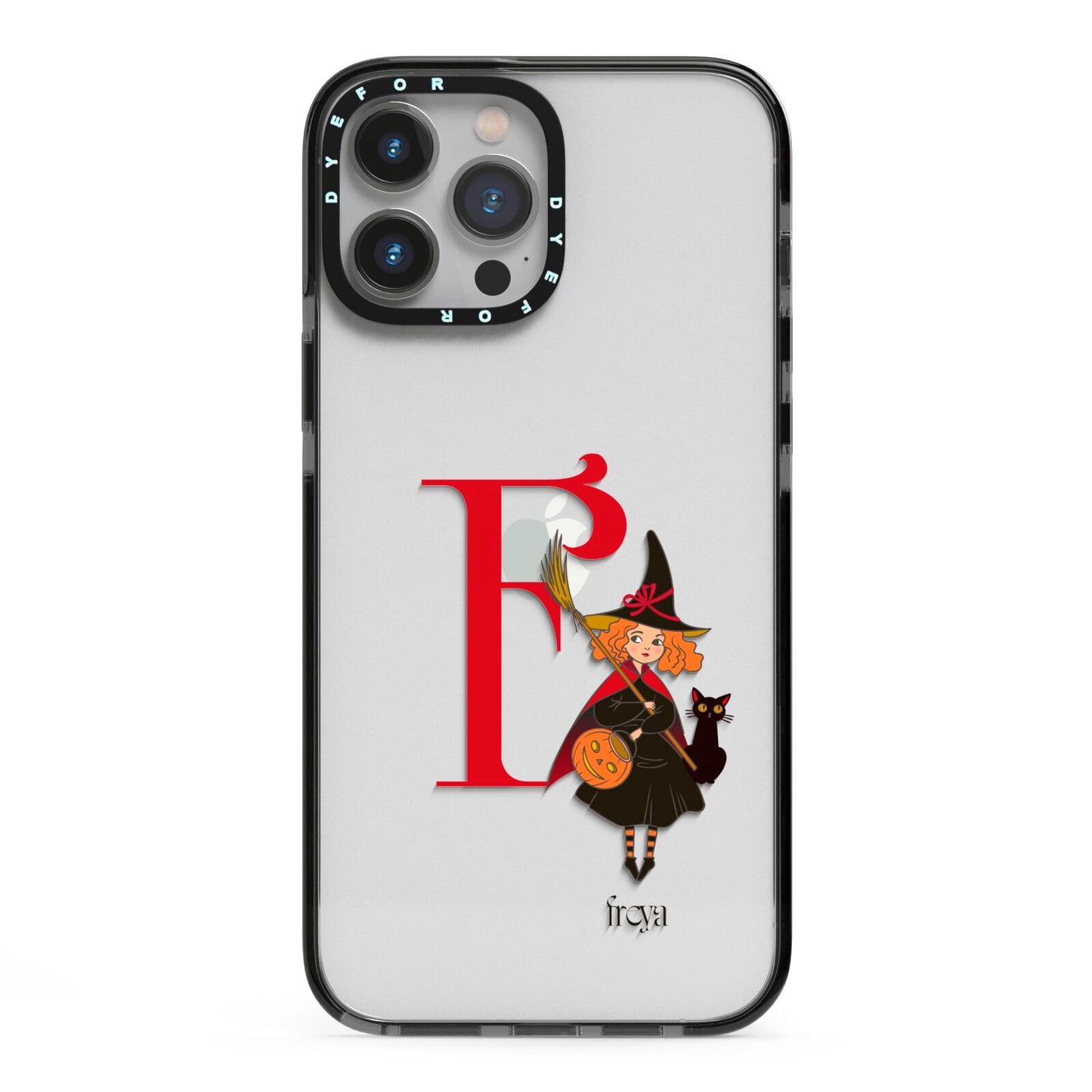 Monogram Witch iPhone 13 Pro Max Black Impact Case on Silver phone