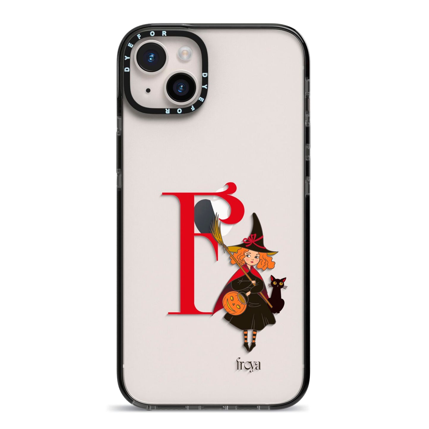 Monogram Witch iPhone 14 Plus Black Impact Case on Silver phone