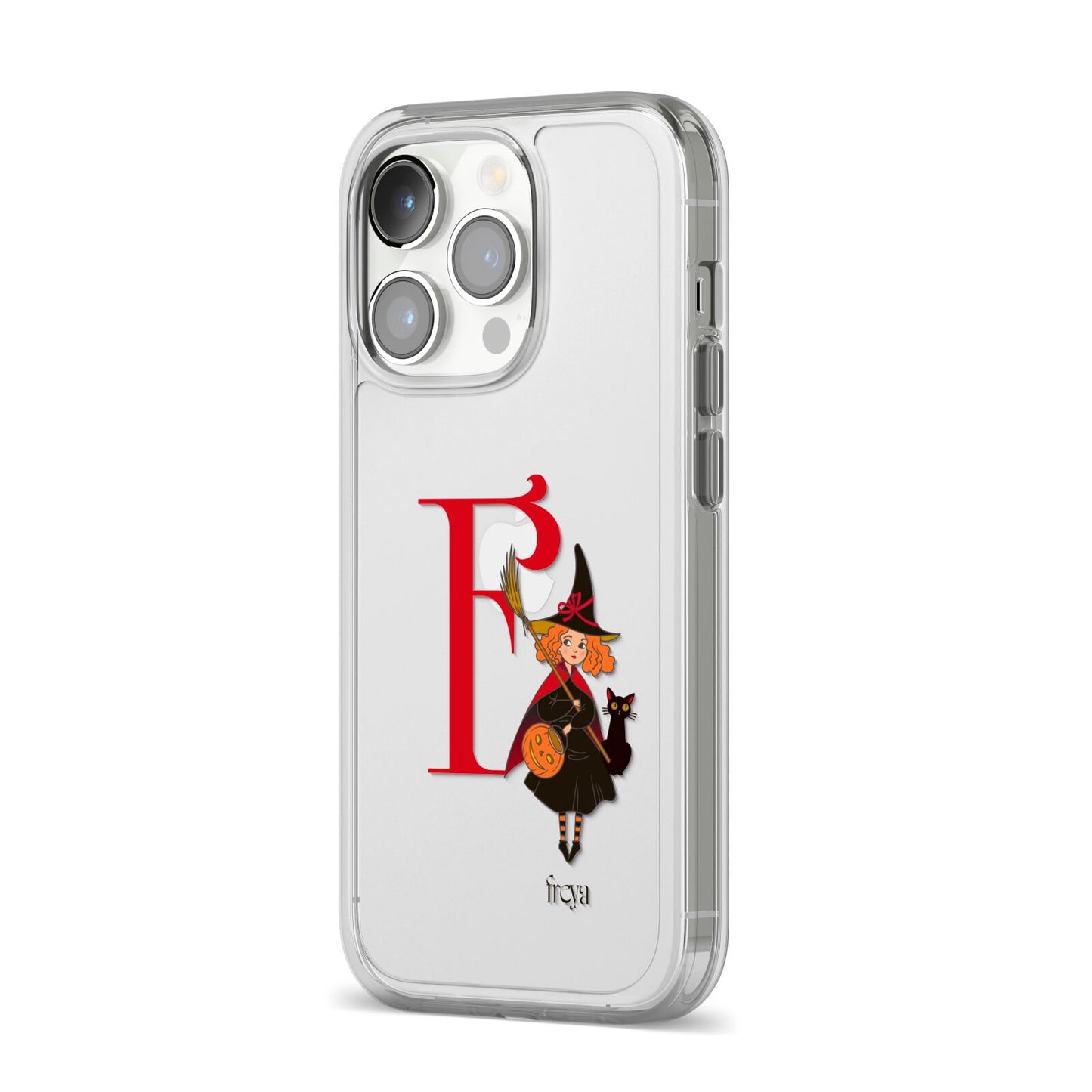 Monogram Witch iPhone 14 Pro Clear Tough Case Silver Angled Image