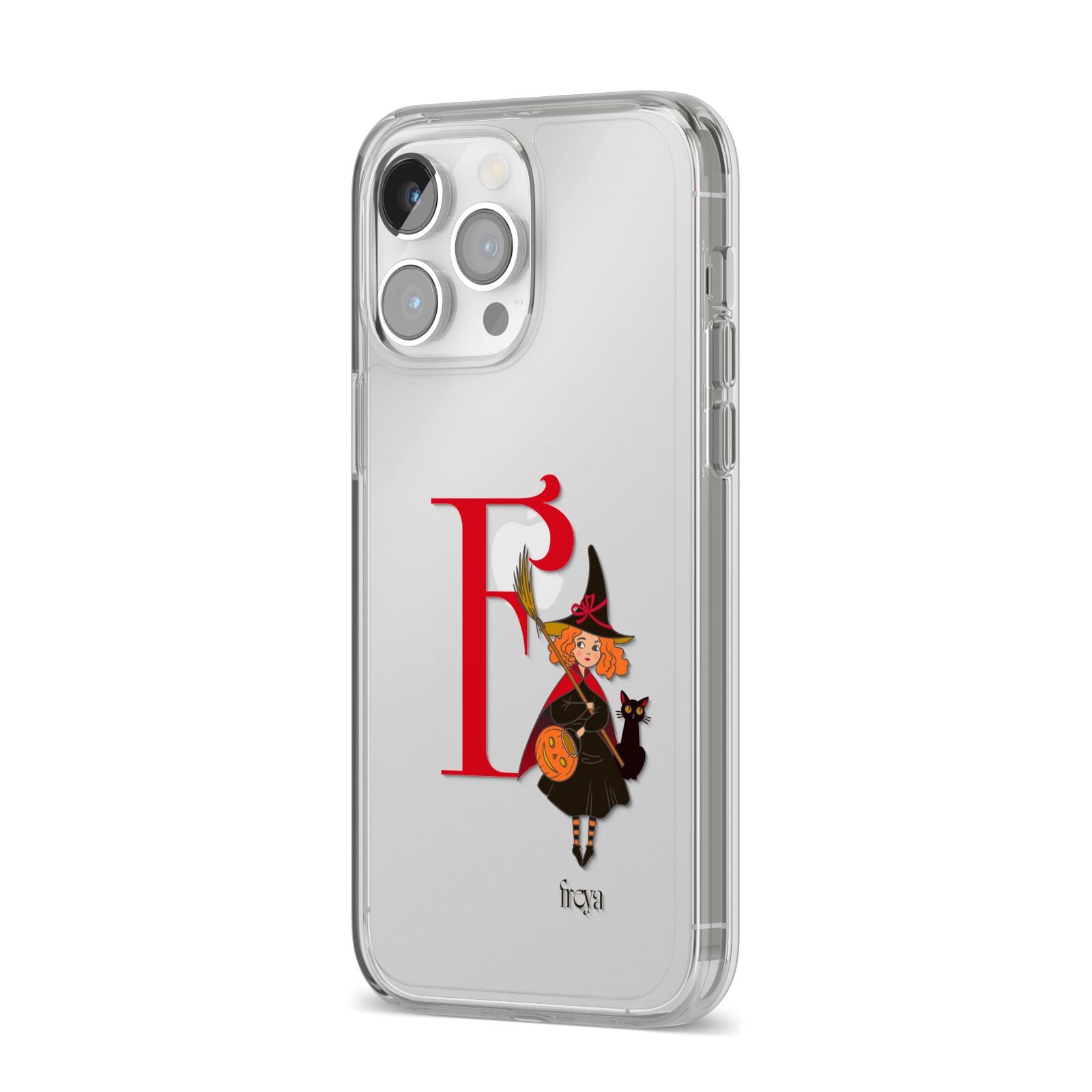 Monogram Witch iPhone 14 Pro Max Clear Tough Case Silver Angled Image