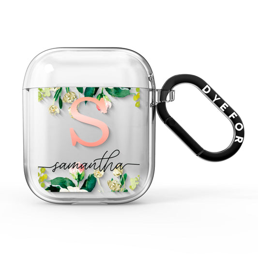 Monogrammed Floral Roses AirPods Clear Case