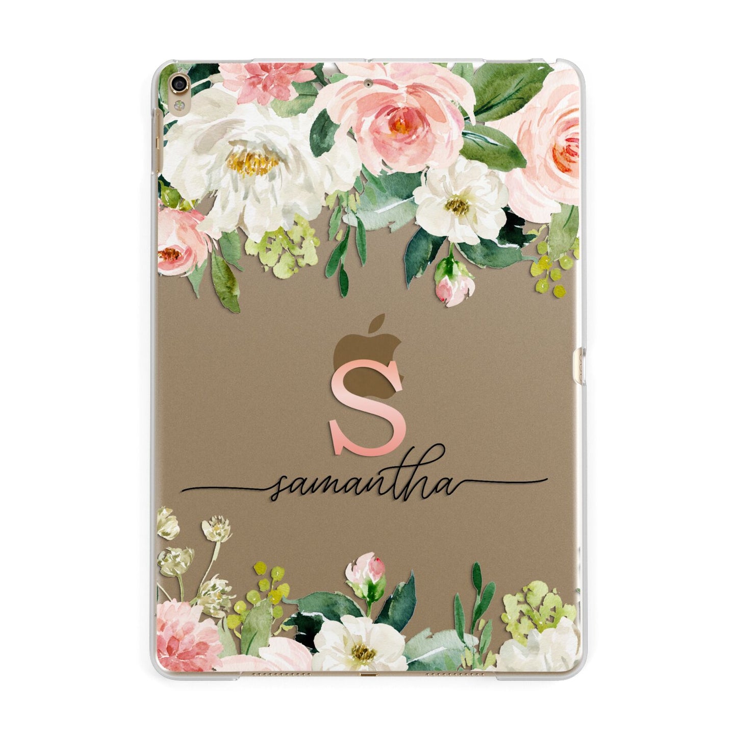 Monogrammed Floral Roses Apple iPad Gold Case