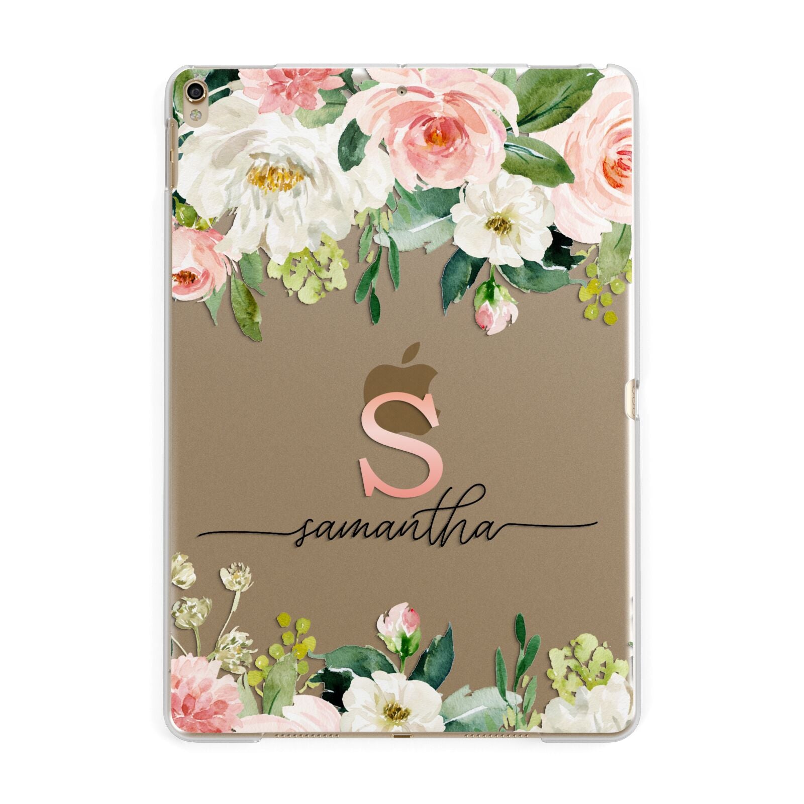 Monogrammed Floral Roses Apple iPad Gold Case