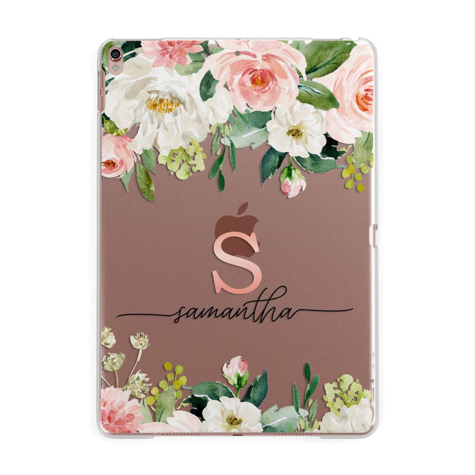 Monogrammed Floral Roses Apple iPad Rose Gold Case
