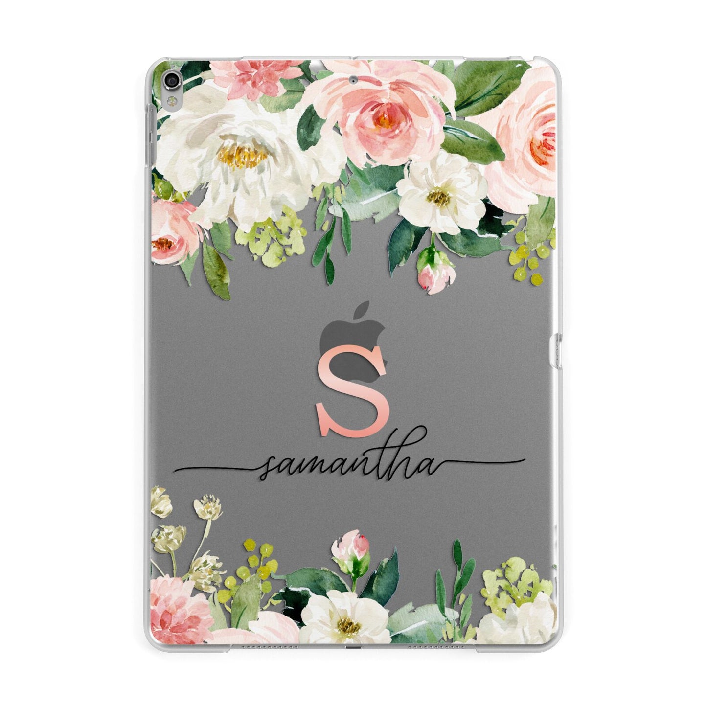 Monogrammed Floral Roses Apple iPad Silver Case