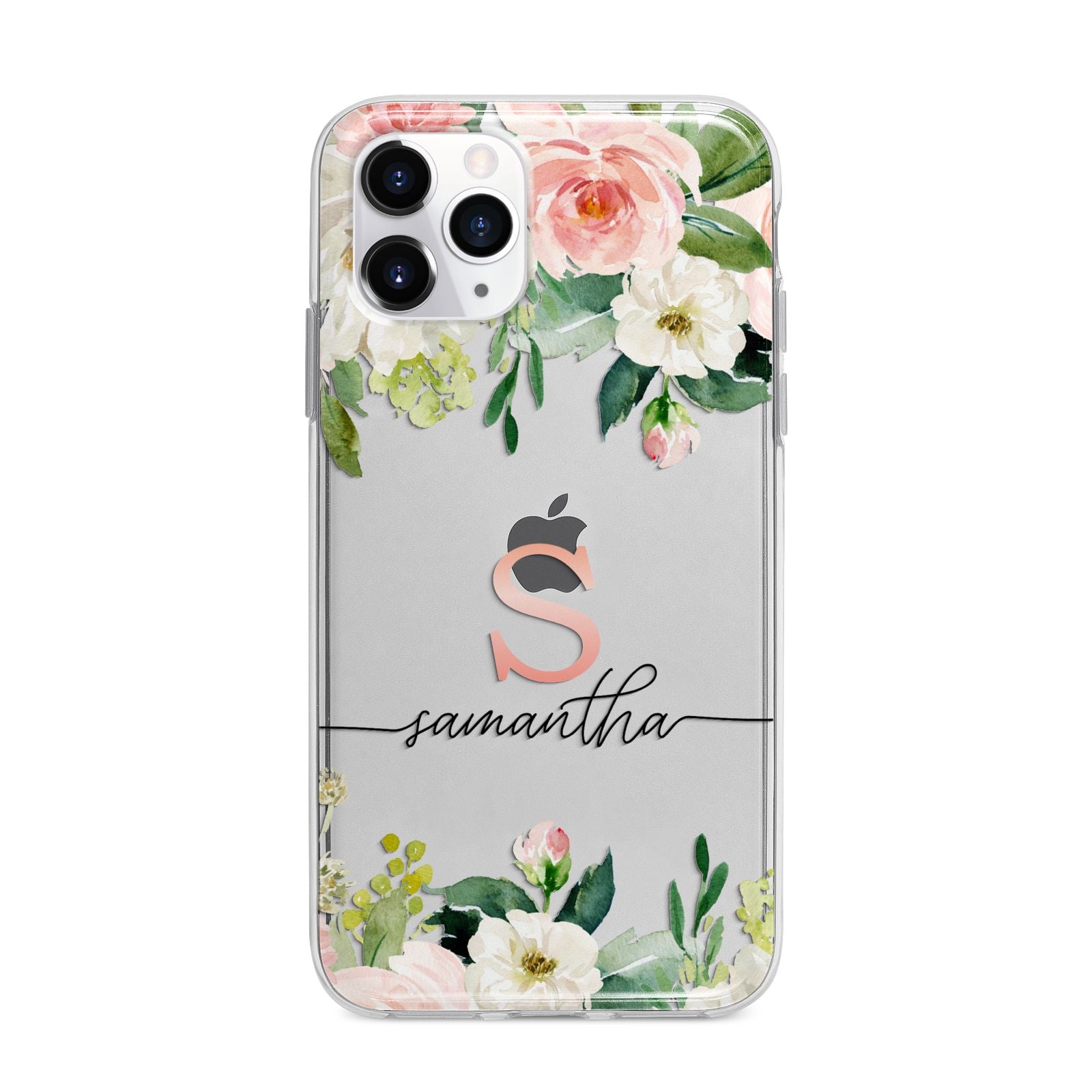Monogrammed Floral Roses Apple iPhone 11 Pro Max in Silver with Bumper Case