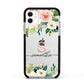 Monogrammed Floral Roses Apple iPhone 11 in White with Black Impact Case