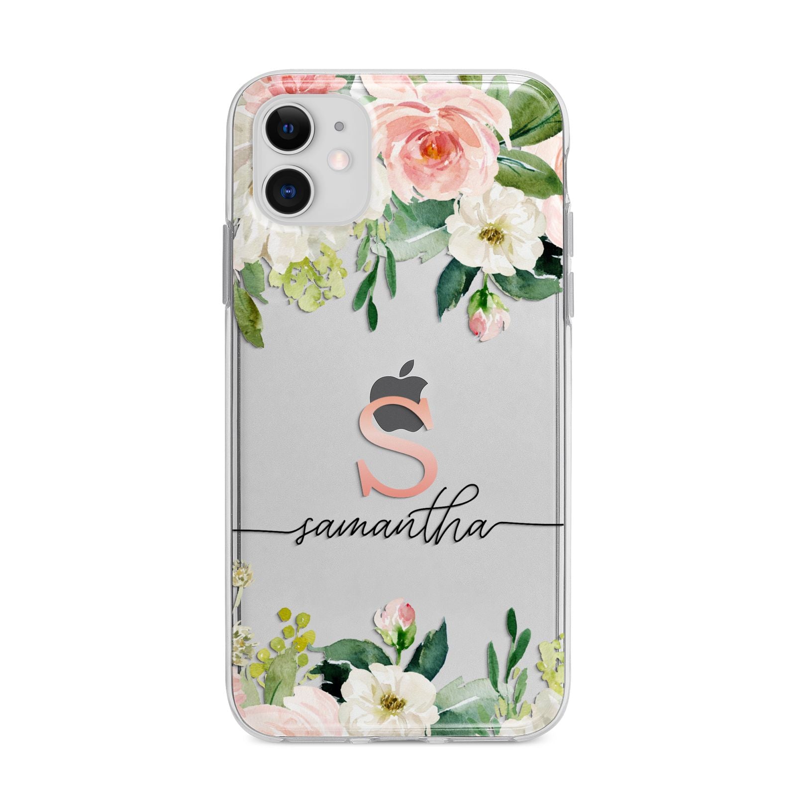 Monogrammed Floral Roses Apple iPhone 11 in White with Bumper Case