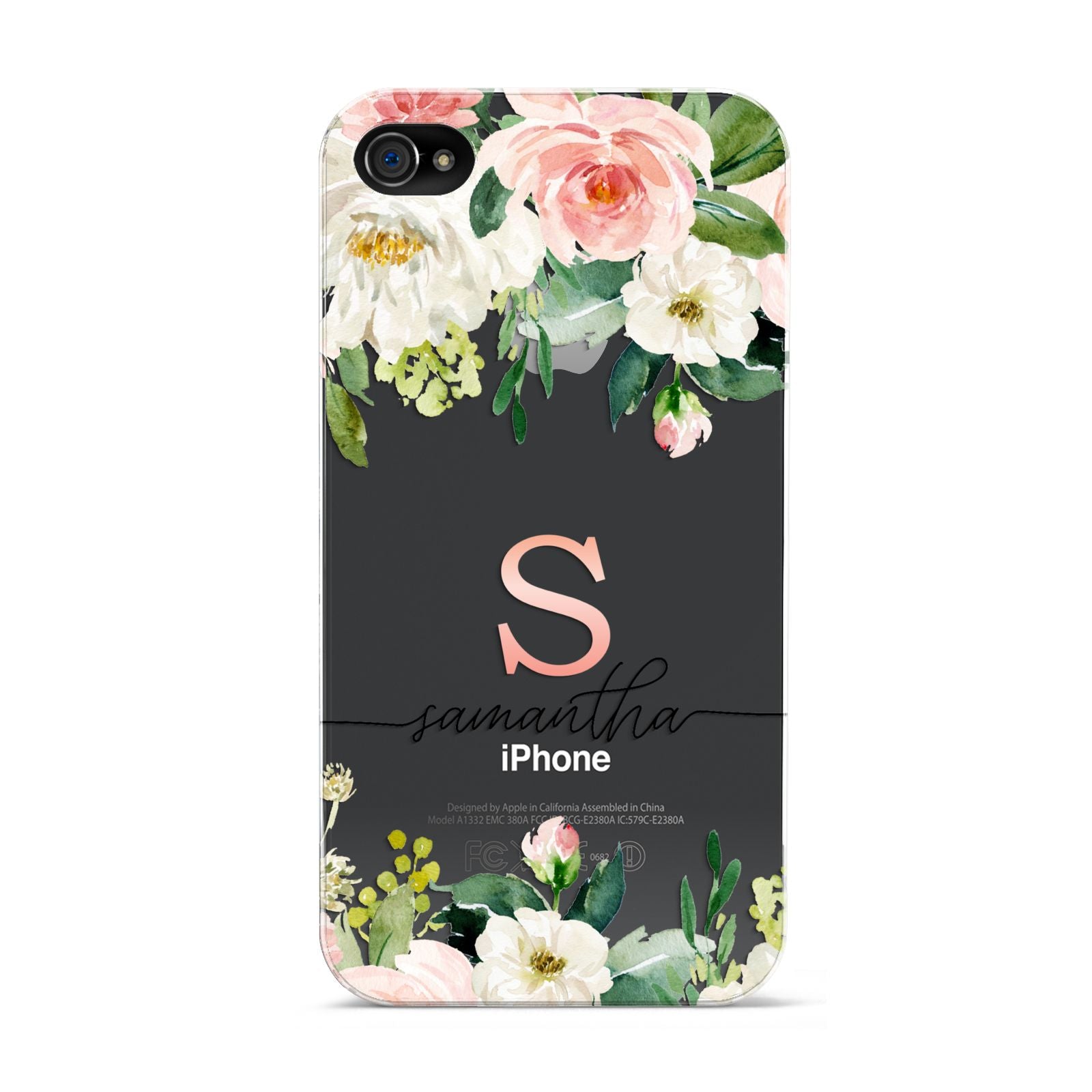 Monogrammed Floral Roses Apple iPhone 4s Case