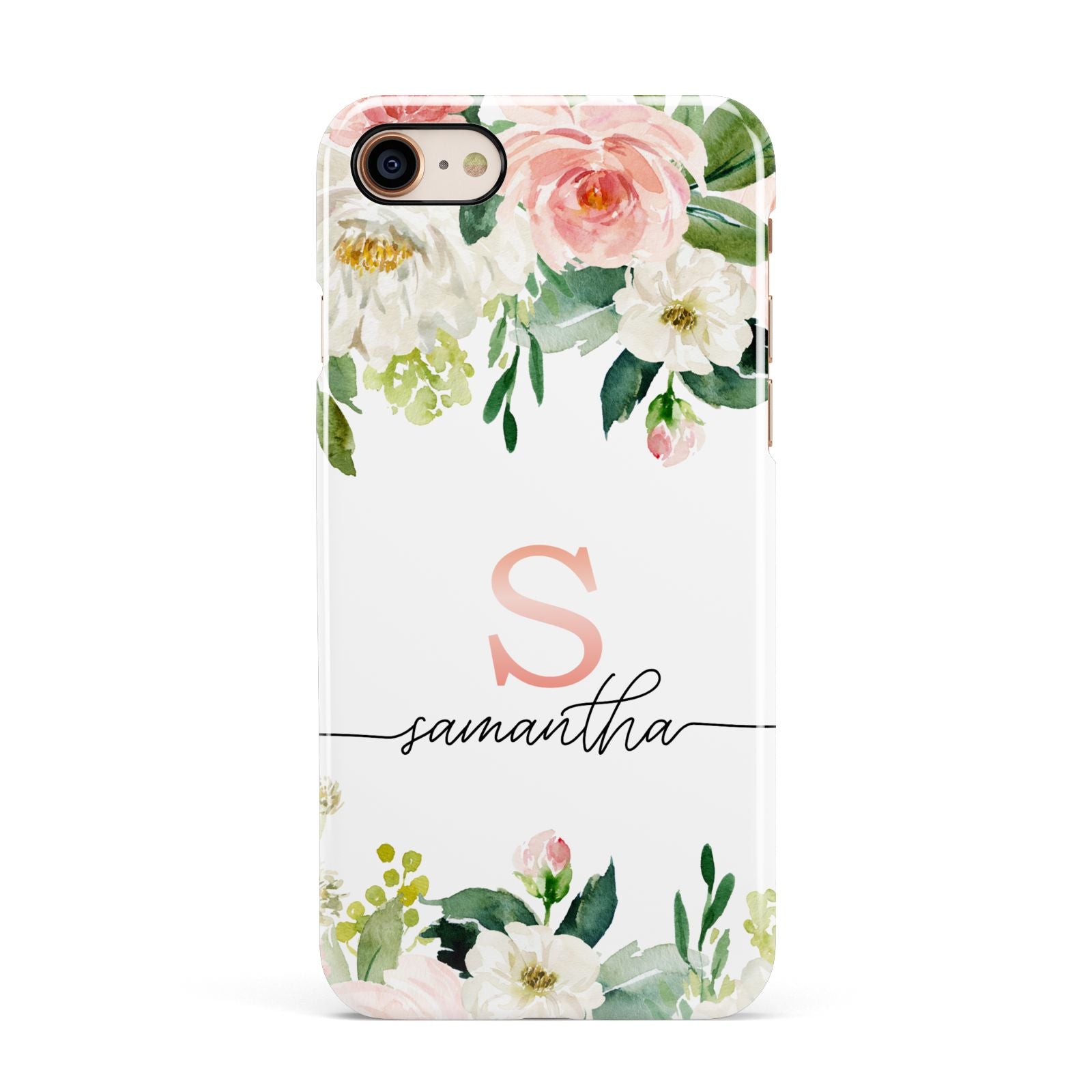Monogrammed Floral Roses Apple iPhone 7 8 3D Snap Case
