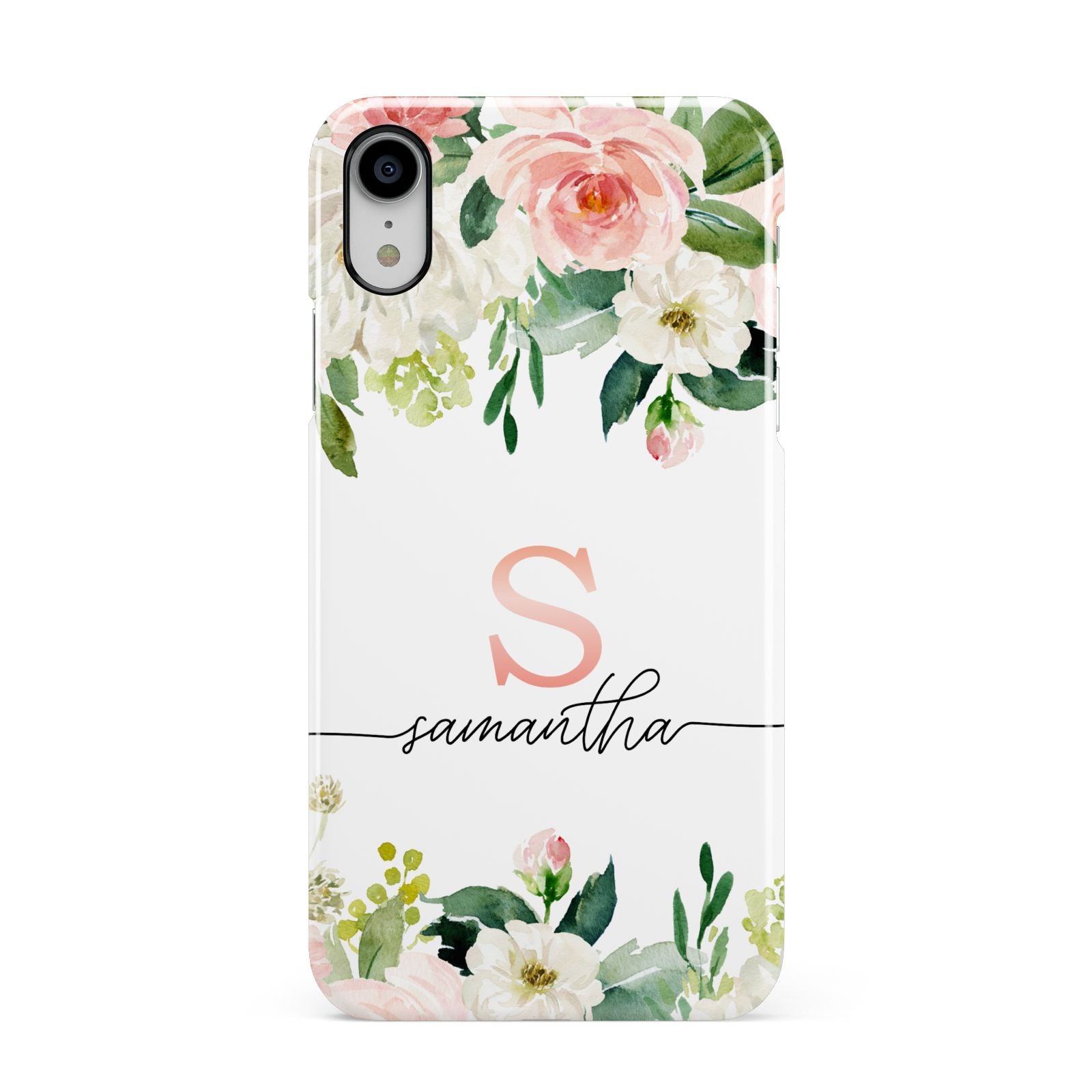 Monogrammed Floral Roses Apple iPhone XR White 3D Snap Case