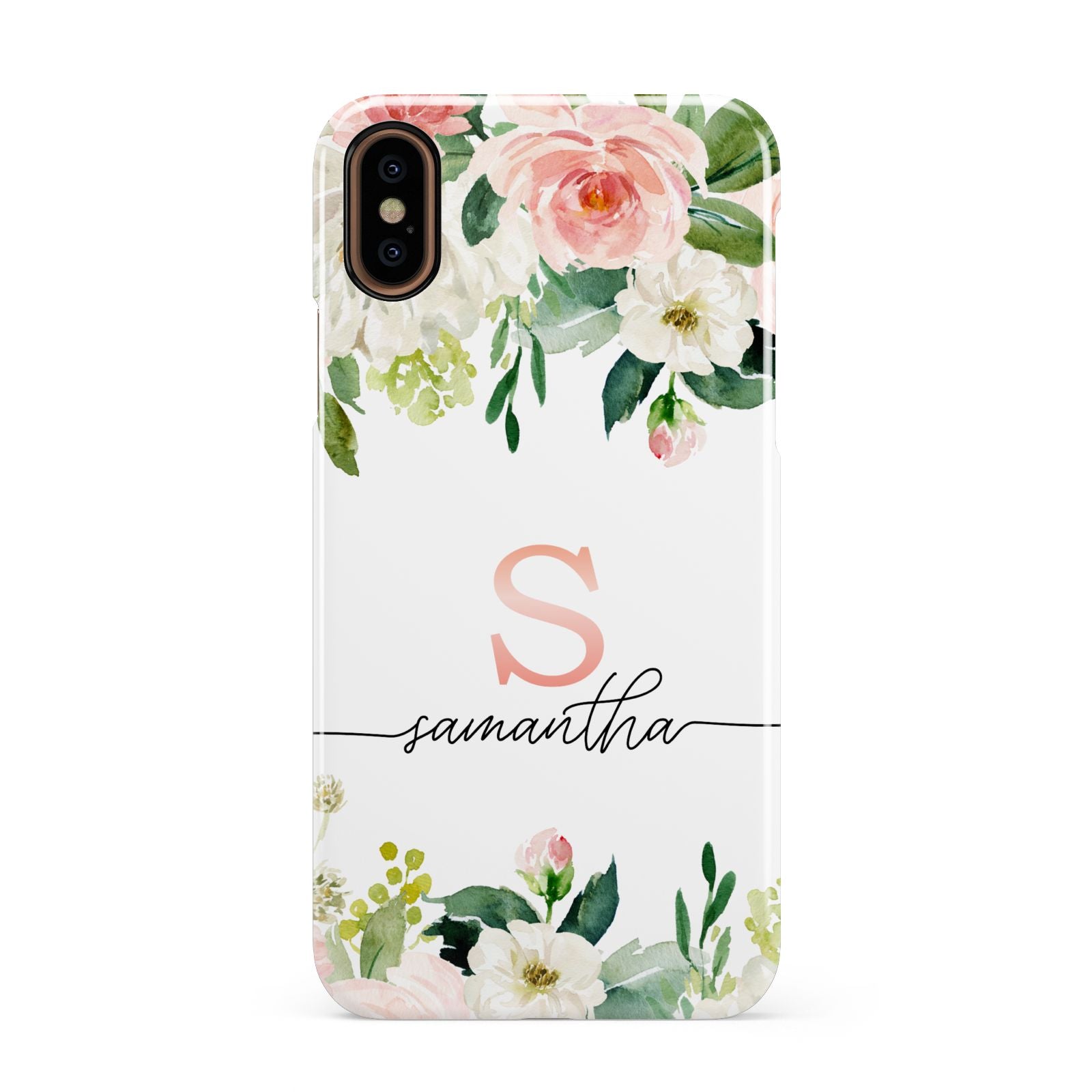 Monogrammed Floral Roses Apple iPhone XS 3D Snap Case