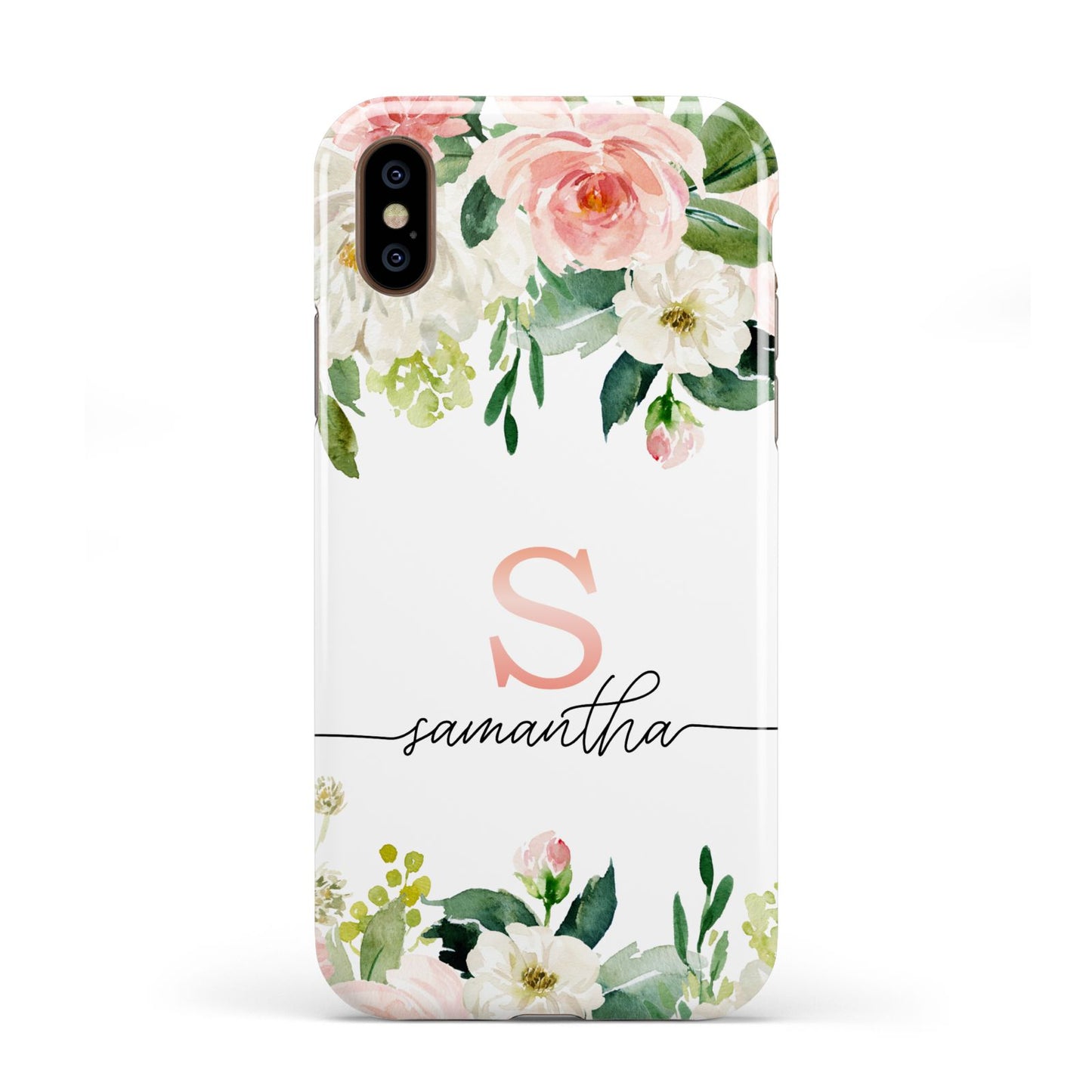 Monogrammed Floral Roses Apple iPhone XS 3D Tough