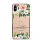 Monogrammed Floral Roses Apple iPhone Xs Impact Case Black Edge on Gold Phone