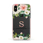 Monogrammed Floral Roses Apple iPhone Xs Impact Case Pink Edge on Black Phone