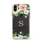 Monogrammed Floral Roses Apple iPhone Xs Impact Case White Edge on Black Phone