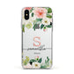 Monogrammed Floral Roses Apple iPhone Xs Impact Case White Edge on Silver Phone