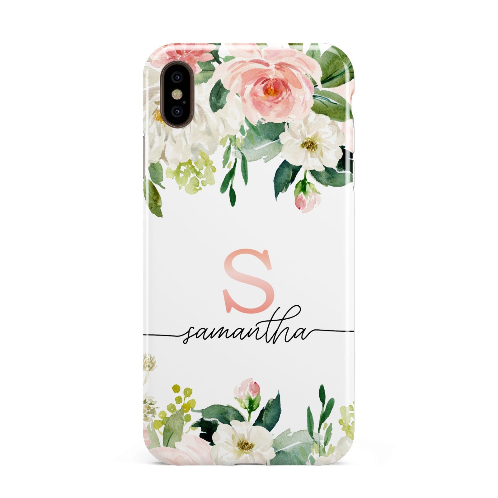 Monogrammed Floral Roses Apple iPhone Xs Max 3D Tough Case
