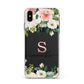 Monogrammed Floral Roses Apple iPhone Xs Max Impact Case White Edge on Black Phone