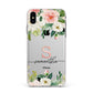 Monogrammed Floral Roses Apple iPhone Xs Max Impact Case White Edge on Silver Phone