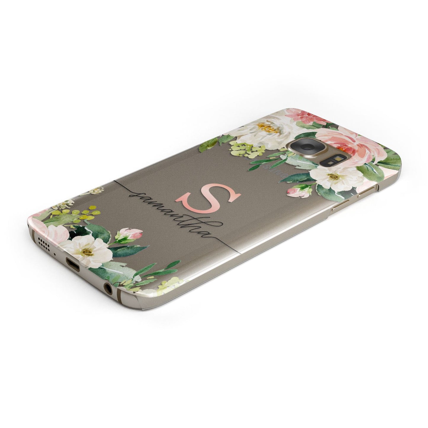 Monogrammed Floral Roses Samsung Galaxy Case Bottom Cutout