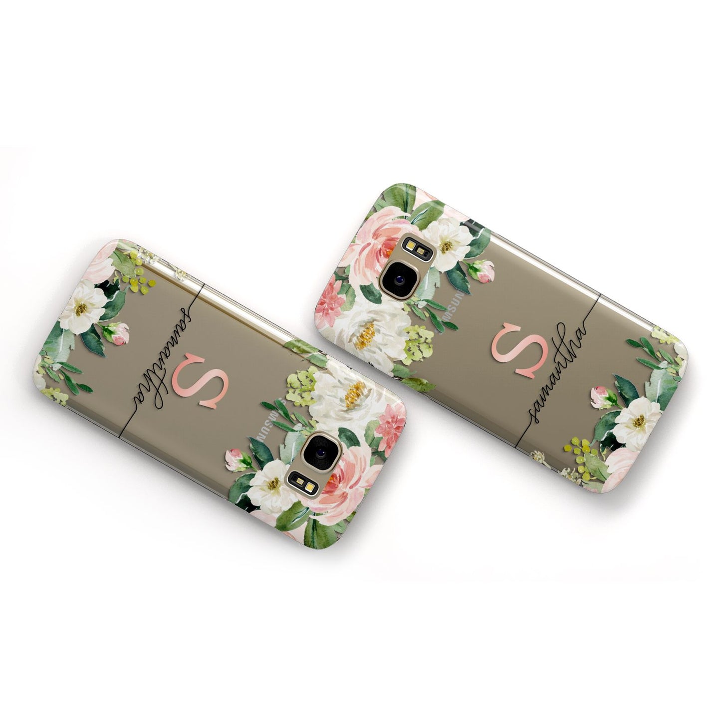 Monogrammed Floral Roses Samsung Galaxy Case Flat Overview