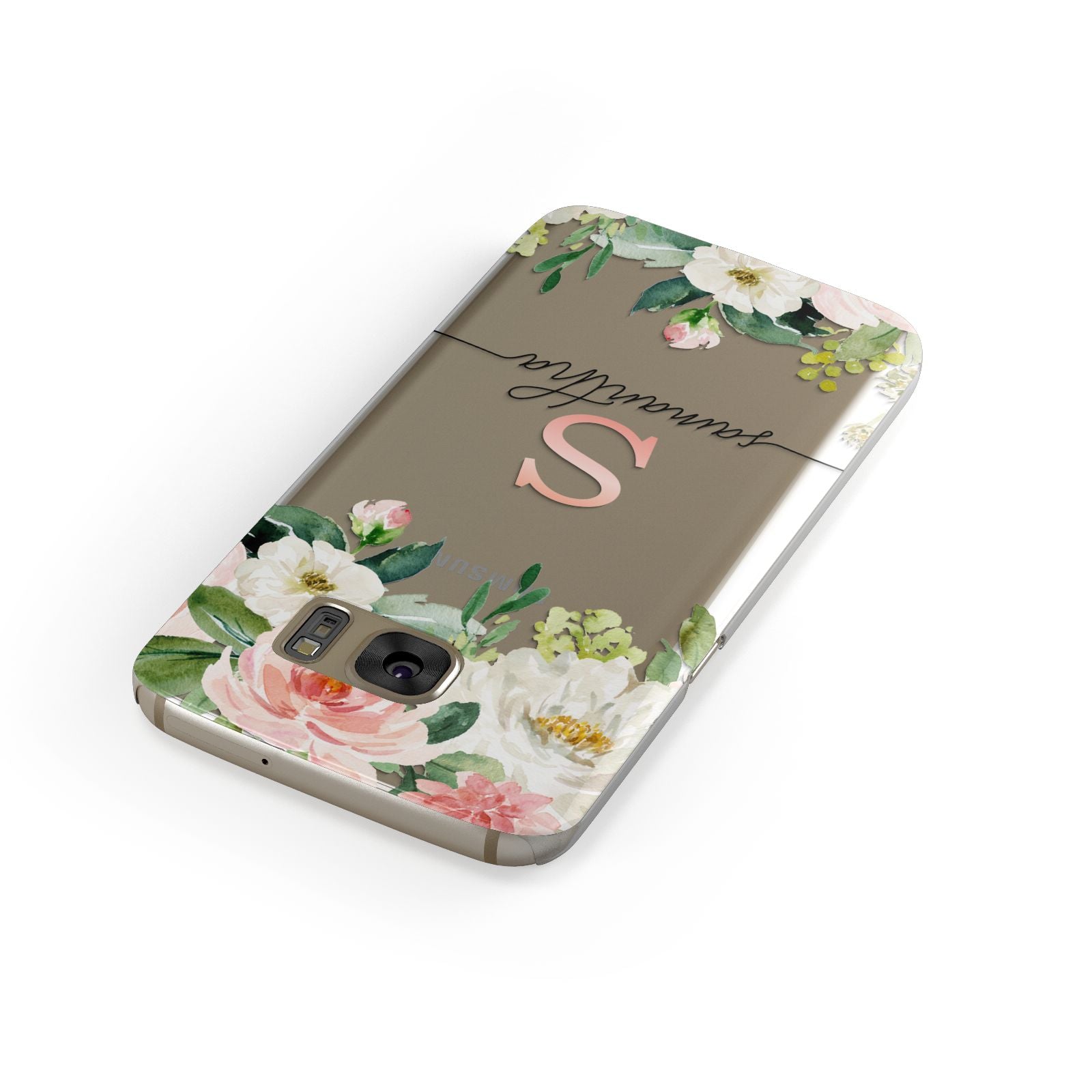 Monogrammed Floral Roses Samsung Galaxy Case Front Close Up