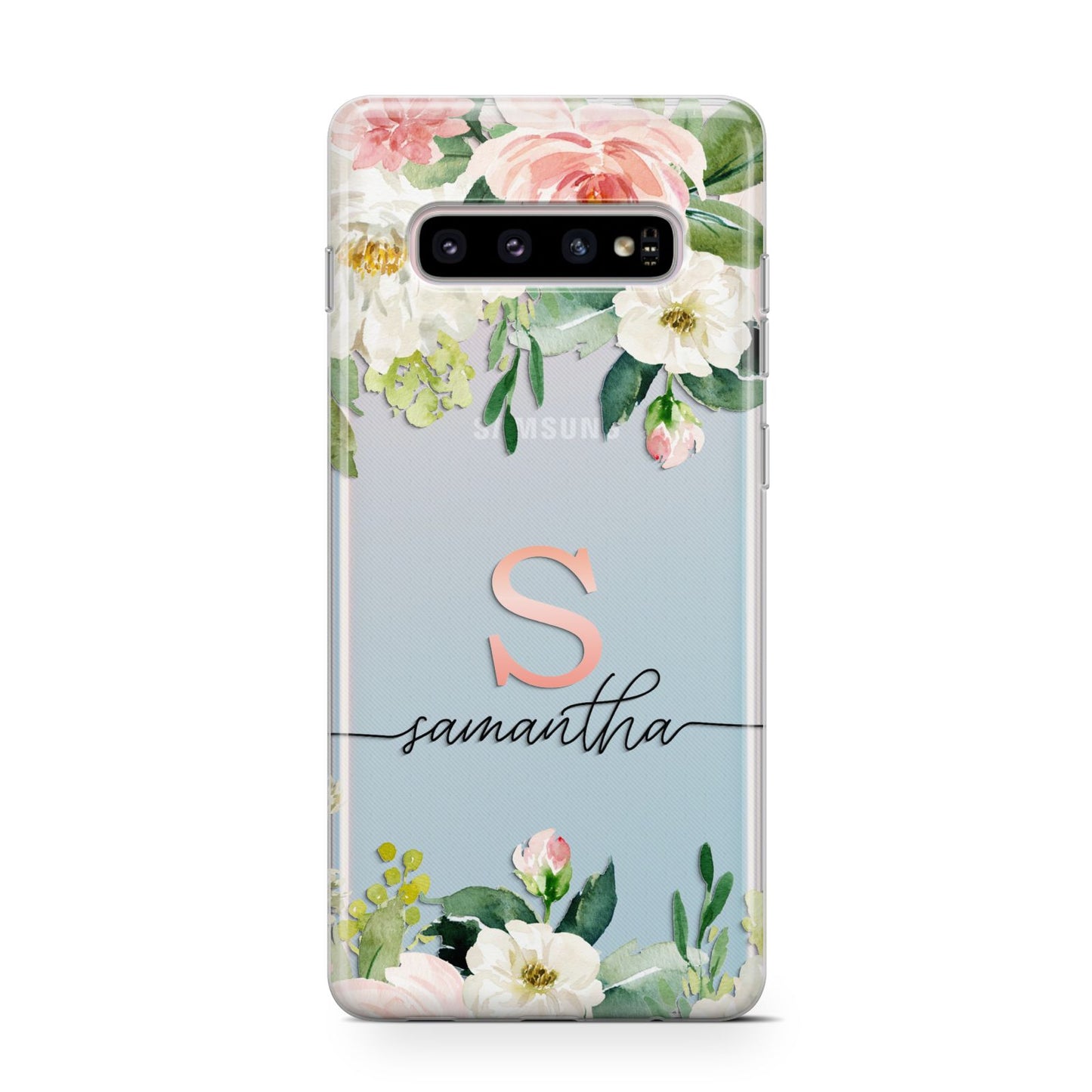 Monogrammed Floral Roses Samsung Galaxy S10 Case