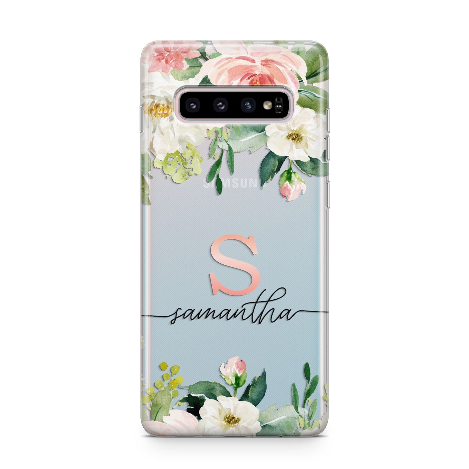 Monogrammed Floral Roses Samsung Galaxy S10 Plus Case