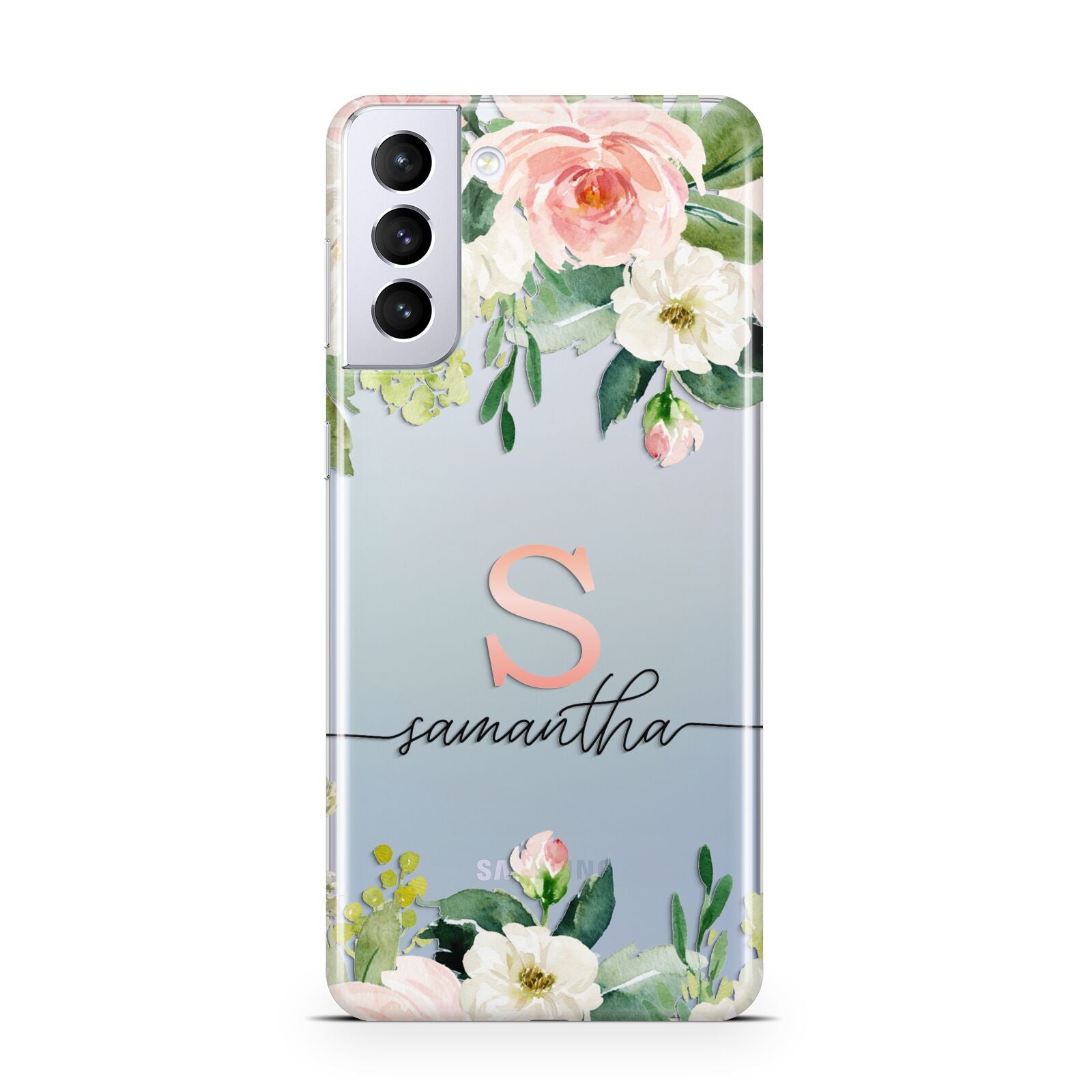 Monogrammed Floral Roses Samsung S21 Plus Phone Case