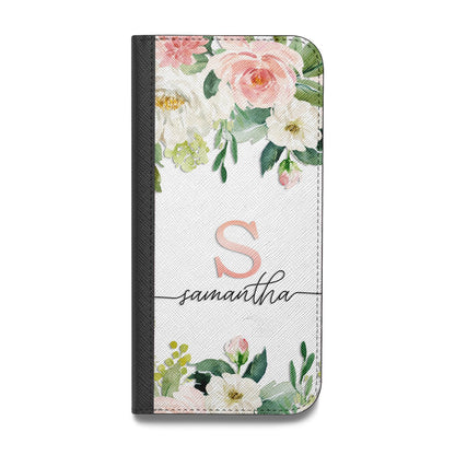 Monogrammed Floral Roses Vegan Leather Flip Samsung Case