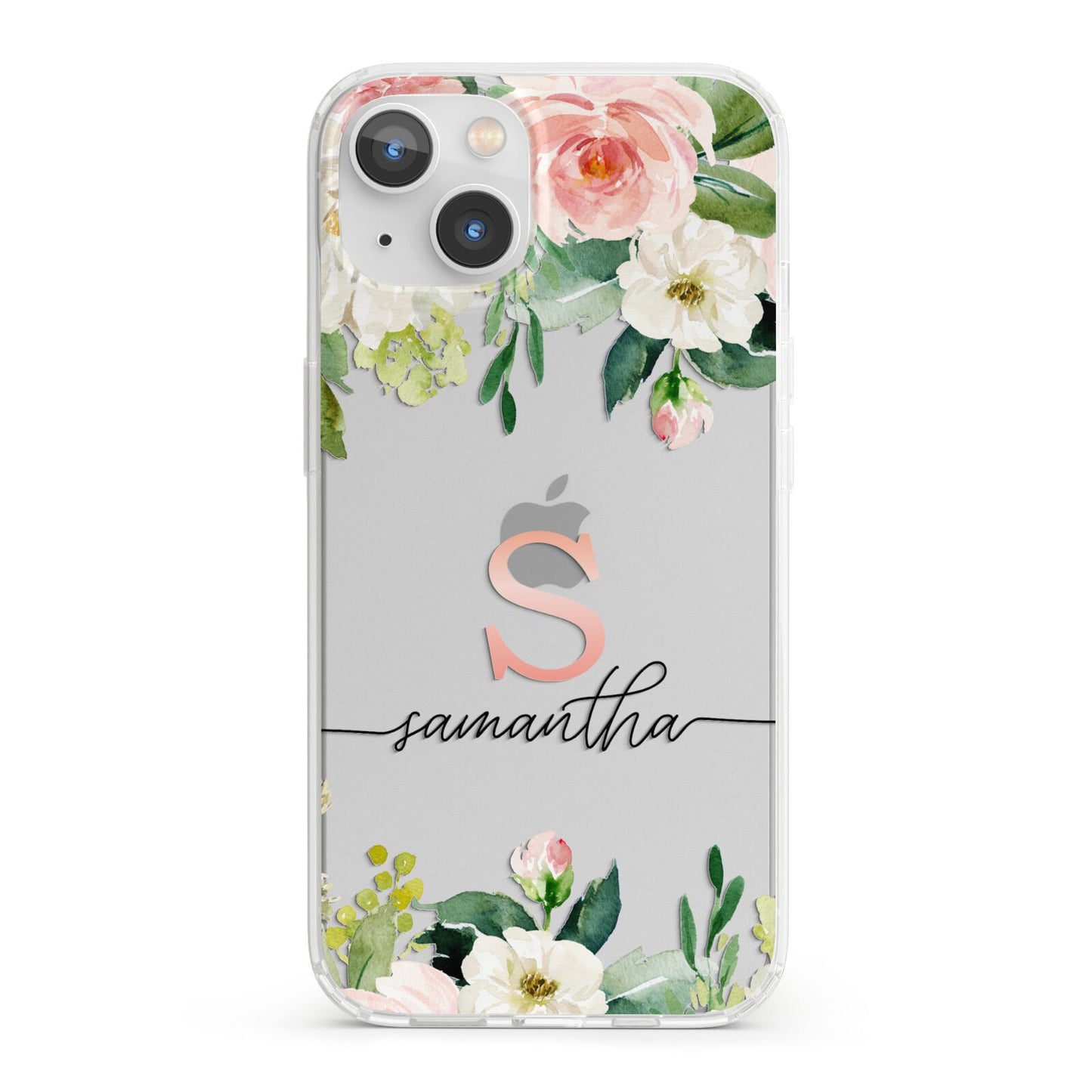 Monogrammed Floral Roses iPhone 13 Clear Bumper Case