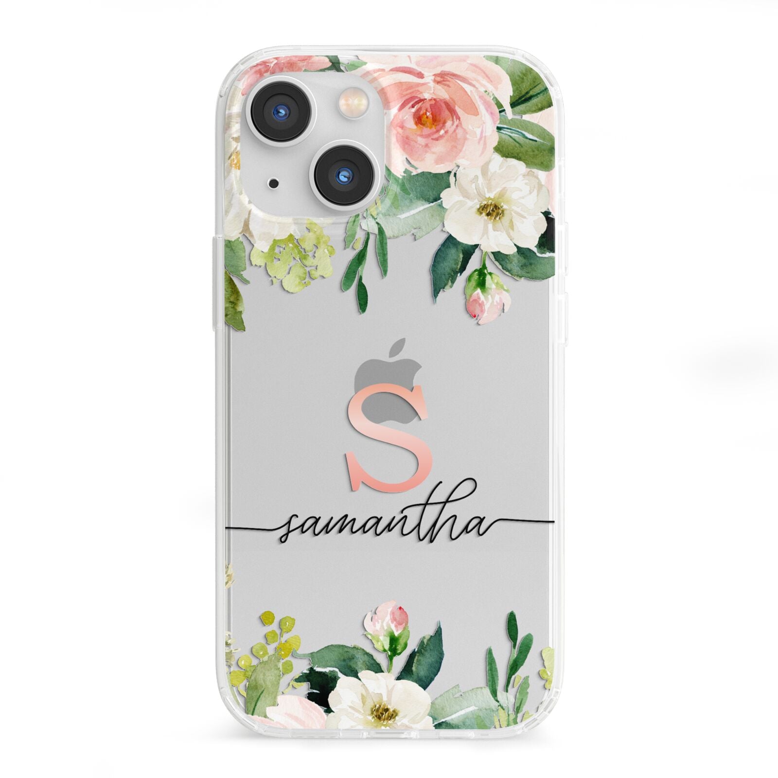 Monogrammed Floral Roses iPhone 13 Mini Clear Bumper Case