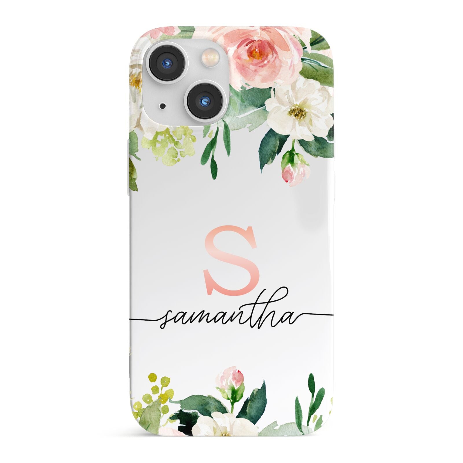 Monogrammed Floral Roses iPhone 13 Mini Full Wrap 3D Snap Case