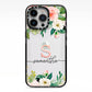 Monogrammed Floral Roses iPhone 13 Pro Black Impact Case on Silver phone