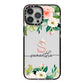Monogrammed Floral Roses iPhone 13 Pro Max Black Impact Case on Silver phone